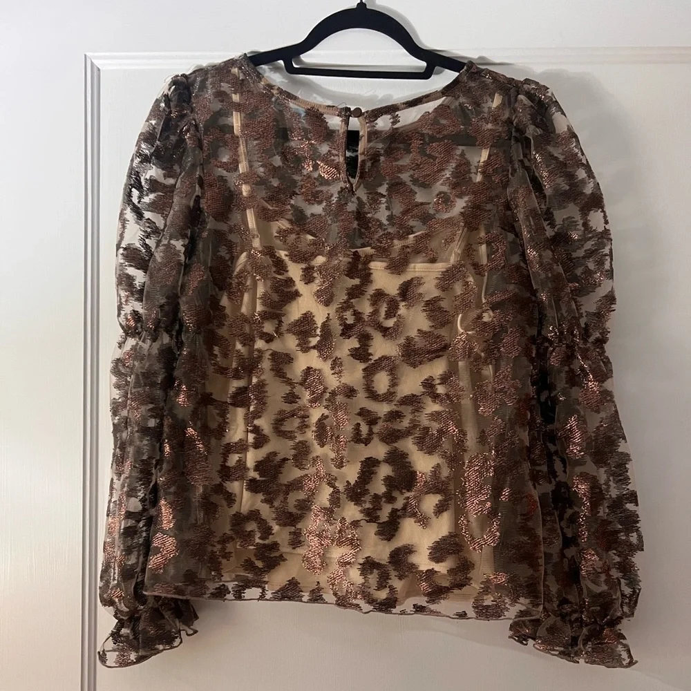 NWT- Anthropologie - Eva Franco - Sheer Puff Sleeve Leopard Print Blouse Size M